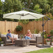 Parasol Ribabellosa déporté 3m crème avec base lestée et toile ventilée UPF30+