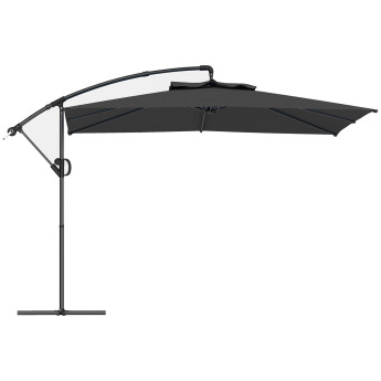 Parasol Matteo 3x3m Déporté Gris Résistant UV50+ Rotation 360° Manivelle