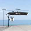 Parasol Matteo 3x3m Déporté Gris Résistant UV50+ Rotation 360° Manivelle