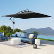 Parasol Matteo 3x3m Déporté Gris Résistant UV50+ Rotation 360° Manivelle