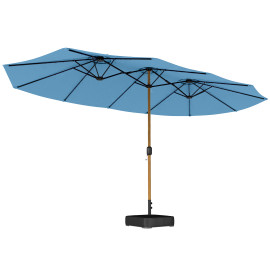 Parasol Altopiano Double Ombrage Extra-Large Résistant UV Bleu Noir Effet Bois 467x281 cm