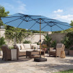 Parasol Altopiano Double Ombrage Extra-Large Résistant UV Bleu Noir Effet Bois 467x281 cm