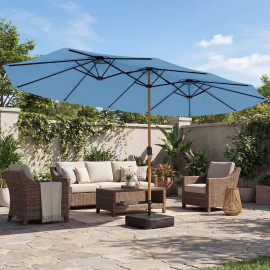 Parasol Altopiano Double Ombrage Extra-Large Résistant UV Bleu Noir Effet Bois 467x281 cm