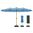 Parasol Altopiano Double Ombrage Extra-Large Résistant UV Bleu Noir Effet Bois 467x281 cm