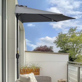 Parasol Elderwick Demi-Lune Gris Balcon Terrasse Anti-UV Manivelle Pratique