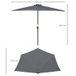 Parasol Elderwick Demi-Lune Gris Balcon Terrasse Anti-UV Manivelle Pratique