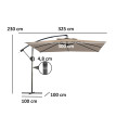 Parasol Caoimhe déporté 3x3m réglable anti-UV kaki haute résistance