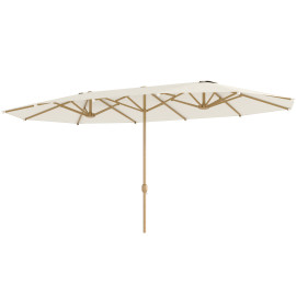 Parasol Dornbach XXL Exotique Manivelle Acier Effet Bois Tissu Beige 455 cm