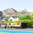 Parasol Dornbach XXL Exotique Manivelle Acier Effet Bois Tissu Beige 455 cm