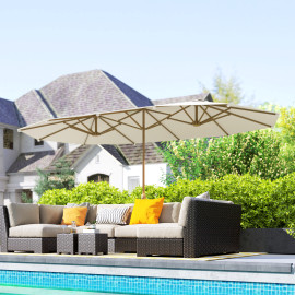 Parasol Dornbach XXL Exotique Manivelle Acier Effet Bois Tissu Beige 455 cm