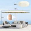 Parasol Dornbach XXL Exotique Manivelle Acier Effet Bois Tissu Beige 455 cm