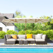 Parasol Dornbach XXL Exotique Manivelle Acier Effet Bois Tissu Beige 455 cm