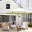 Parasol Fiona droit rond Ø325cm bois bambou beige protection soleil terrasse jardin