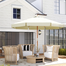Parasol Fiona droit rond Ø325cm bois bambou beige protection soleil terrasse jardin