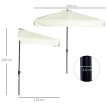 Parasol Terradillos Demi-Carré Balcon Résistant UV Crème Mât Démontable 2,3x1,3m