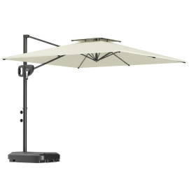 Parasol Ladislao déporté carré anti-UV 30+ avec base lestable couleur crème