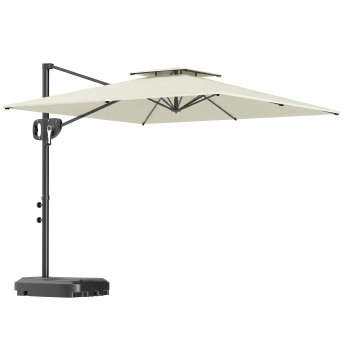 Parasol Ladislao déporté carré anti-UV 30+ avec base lestable couleur crème