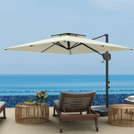Parasol Ladislao déporté carré anti-UV 30+ avec base lestable couleur crème