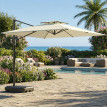 Parasol Ladislao déporté carré anti-UV 30+ avec base lestable couleur crème