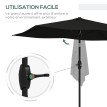 Parasol Teodosio inclinable anti-UV 50+ noir jardin terrasse piscine aluminium résistant