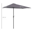 Parasol Soureval Demi-Lune Balcon Terrasse Anti-UV Gris Métal Résistant 230 cm