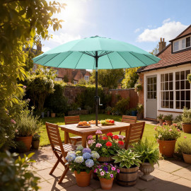 Parasol Timoteo inclinable anti-UV 30+ manivelle turquoise 2m jardin extérieur