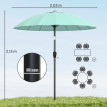 Parasol Timoteo inclinable anti-UV 30+ manivelle turquoise 2m jardin extérieur
