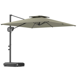 Parasol Echeval Déporté Carré Double Toit Polyester Anti-UV Gris Clair 247x247cm