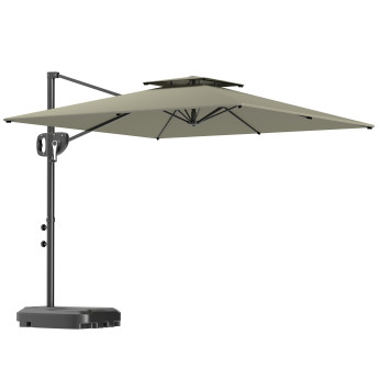 Parasol Echeval Déporté Carré Double Toit Polyester Anti-UV Gris Clair 247x247cm