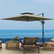 Parasol Echeval Déporté Carré Double Toit Polyester Anti-UV Gris Clair 247x247cm