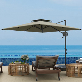 Parasol Echeval Déporté Carré Double Toit Polyester Anti-UV Gris Clair 247x247cm