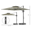 Parasol Echeval Déporté Carré Double Toit Polyester Anti-UV Gris Clair 247x247cm
