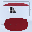 Parasol Millhaven Jardin Extérieur 4m Résistant Bordeaux Anti-UV Manivelle Fluide