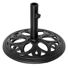Pied de Parasol Vordric Design Rosace Fer Forgé Fonte Noir Jardin Terrasse Piscine 38-48mm