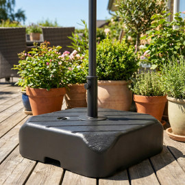 Pied de parasol Vaubert mobile résistant effet bois noir pour extérieur 4m