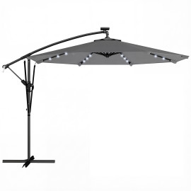 Parasol Vézeval LED déporté inclinable étanche gris foncé 295 cm