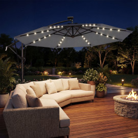 Parasol Vézeval LED déporté inclinable étanche gris foncé 295 cm