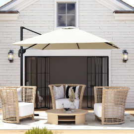 Parasol Olegario déporté inclinable 360° grand format 245x245 cm beige