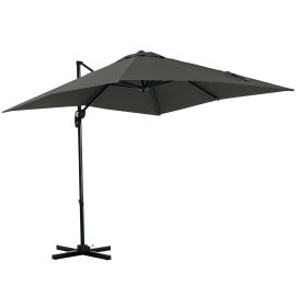 Parasol Ingolbach déporté carré inclinable 360° gris anti-UV 2,45m