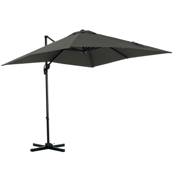 Parasol Ingolbach déporté carré inclinable 360° gris anti-UV 2,45m