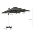 Parasol Ingolbach déporté carré inclinable 360° gris anti-UV 2,45m