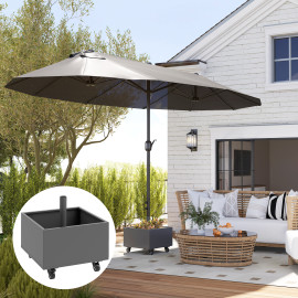 Pied Parasol Nemesio 2 en 1 Jardinière Mobile Stabilisateur Gris Métal Galvanisé
