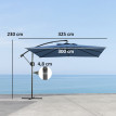 Parasol Idric 3x3m réglable anti-UV UPF50+ bleu résistant vent