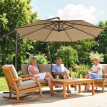 Parasol Lewyn Déporté Inclinable 360° Kaki avec Base et Housse