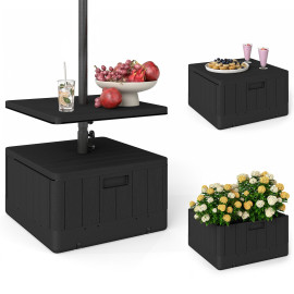 Deodat Pied Parasol Design Table Basse Étagère HDPE Effet Bois Noir Stable