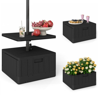 Deodat Pied Parasol Design Table Basse Étagère HDPE Effet Bois Noir Stable