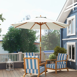 Parasol Bonaventura Octogonal 270cm Bois Toile Crème Résistante UV Jardin Terrasse