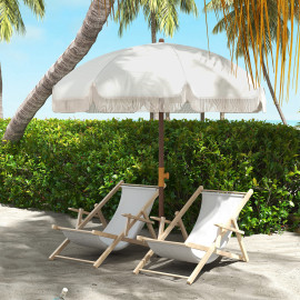 Parasol Urarte Bohème Franges UV40+ Extérieur Plage Jardin Crème