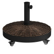 Pied de parasol Kunigunde lesté 22 kg résine rotin stabilité roulettes chocolat