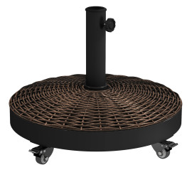 Pied de parasol Kunigunde lesté 22 kg résine rotin stabilité roulettes chocolat